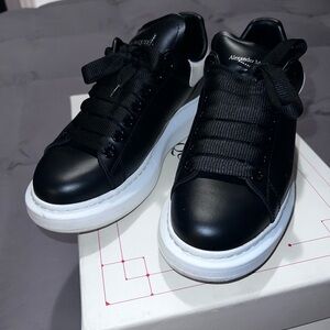 Alexander McQueen Black Leather Sneakers with White Soles